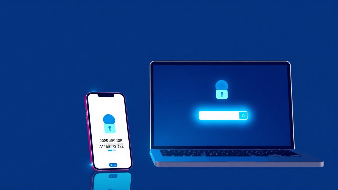 Smartphone exibindo código de autenticação ao lado de notebook em login seguro