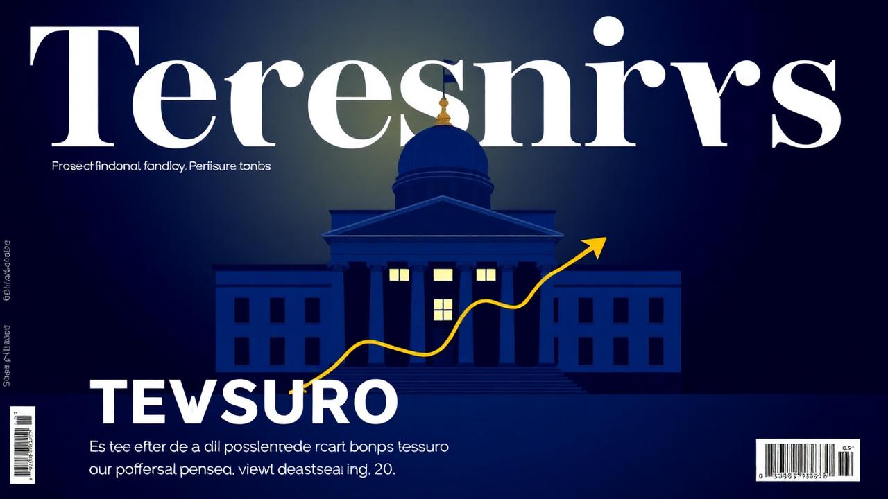 Ilustração de prédio do Tesouro Nacional com gráfico ascendente em dourado